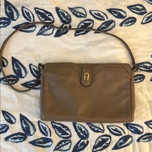 Grey Leather Shoulder Bag